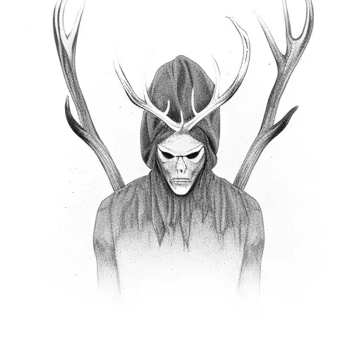 Dark Figure In Woods With Antler Headpiece
