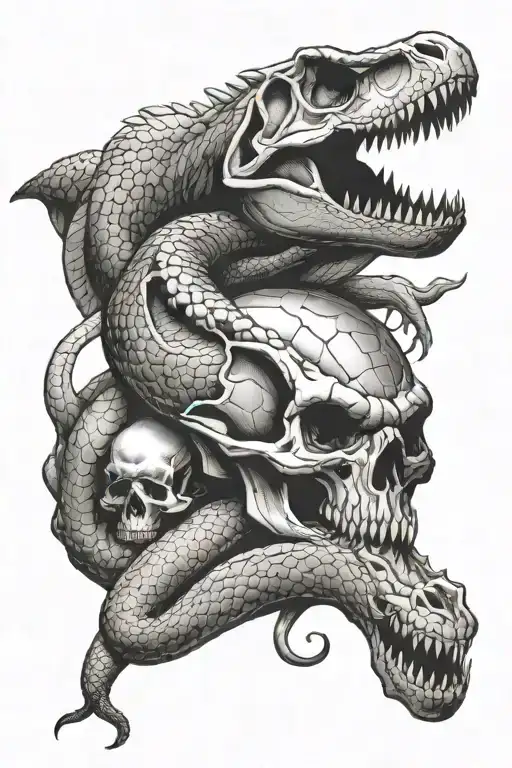 Dinosaur Snake And Skull