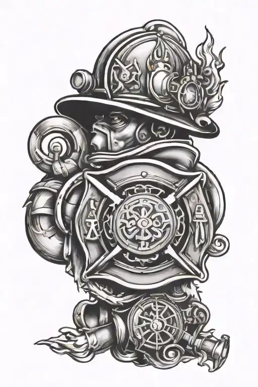 Firefighter Tattoo Design Featuring Symbols