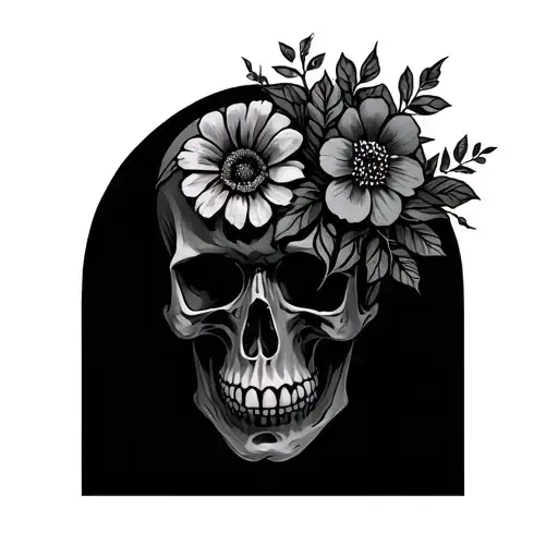 Skull With Mixed Flowers