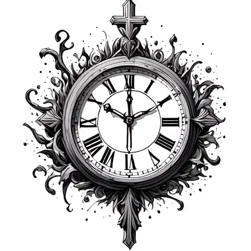 Clear Cross Surrounded By Clock