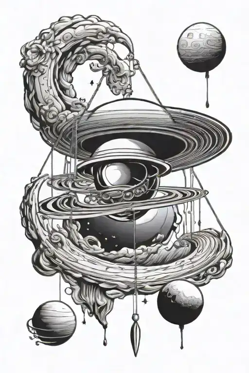 Saturn And Crescent Moon With Swing Hanging