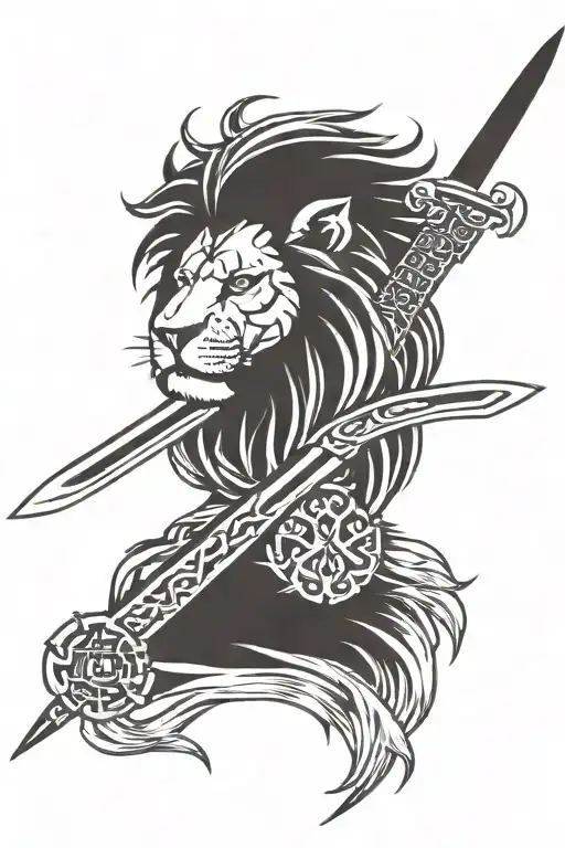 Stylized Lion Head With 2 Katanas