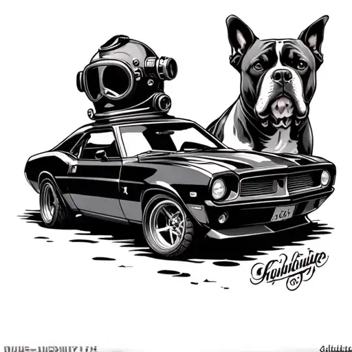 Diving Helmet & Muscle Car & Boxer Dog