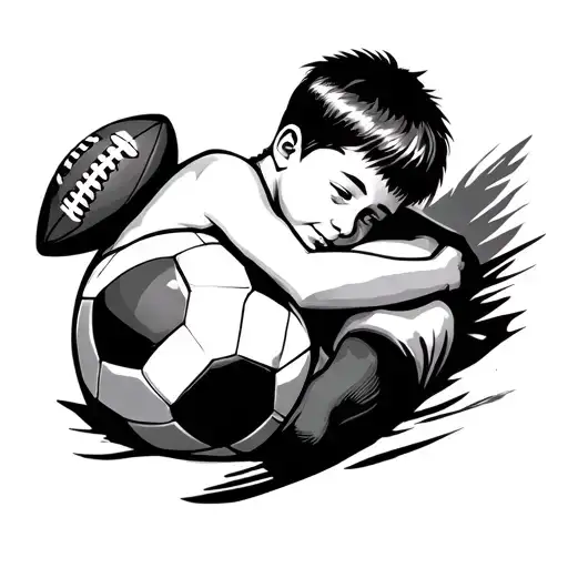 A Boy Curled Up With A Football
