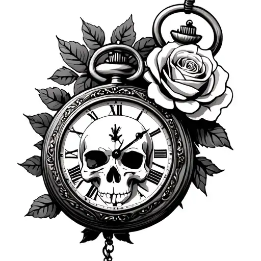 Vintage Pocket Watch With Roses And A Skull
