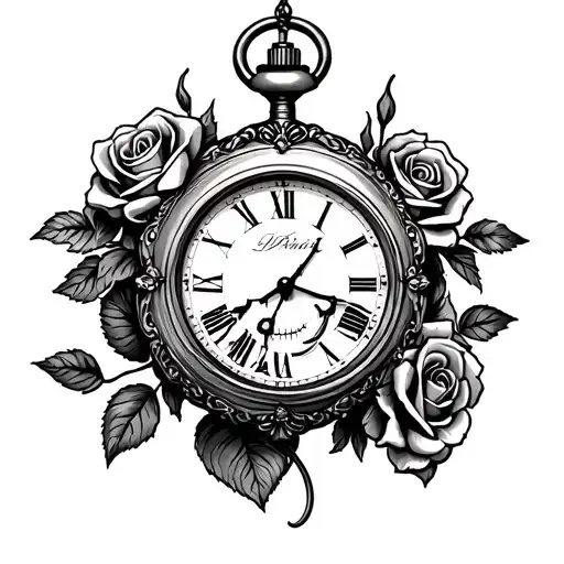 Vintage Pocket Watch With Roses And A Skull
