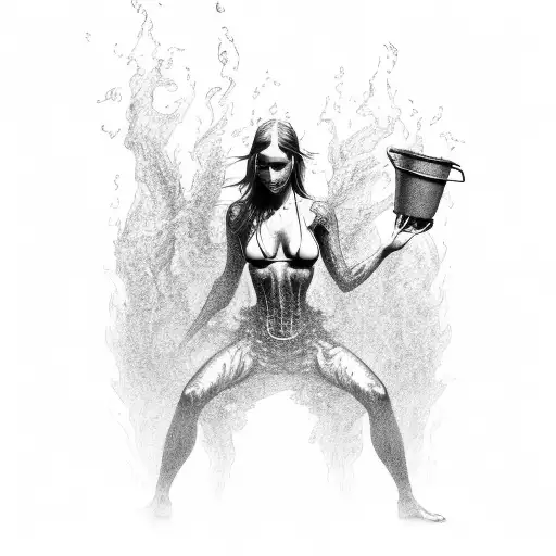 Woman Emerging Out Of Flames Carrying Buckets Of Water
