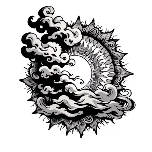 Traditional Banner Tattoo With Cloud And Sun