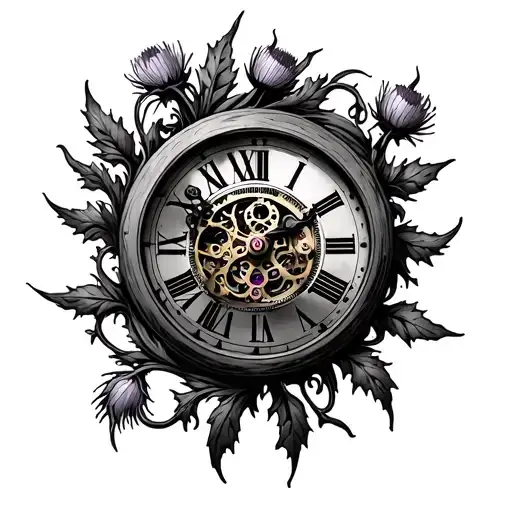 Dali Melting Clock Mechanism Intertwined Thistle Vines Frame Surround