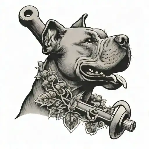 A Mechanic Pitbull Wielding A Wrench In A Weed Garden