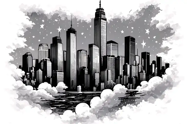 Chicago Skyline With Stars And Clouds With Nursing