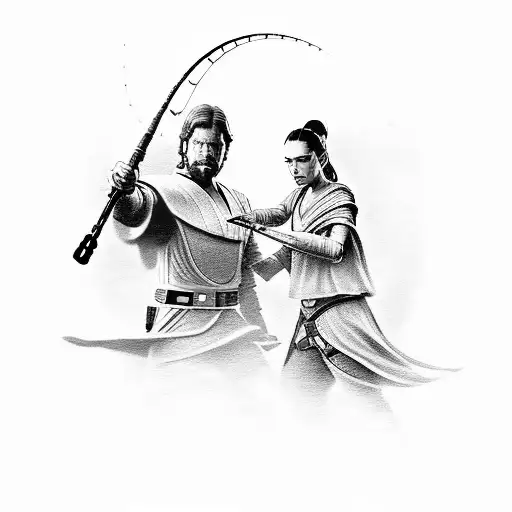 A Star Wars-inspired Scene With A Jedi And Sith Engaged In A Fishing Competition