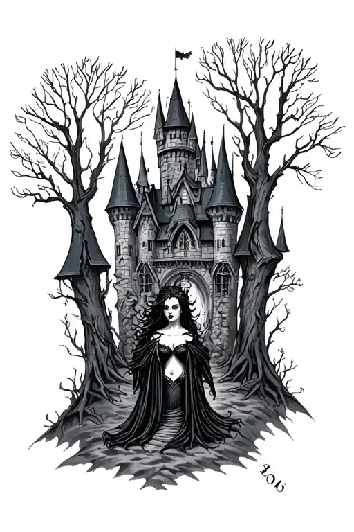 Gothic Castlein The Woods With Sexy Vampire Queen