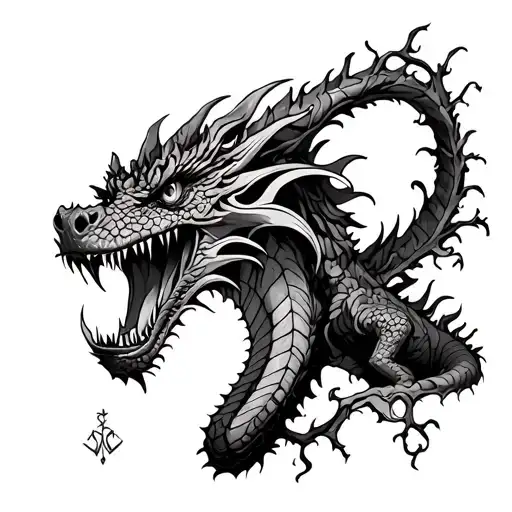 Fossile Dragon With Creeper Vines Wrapped