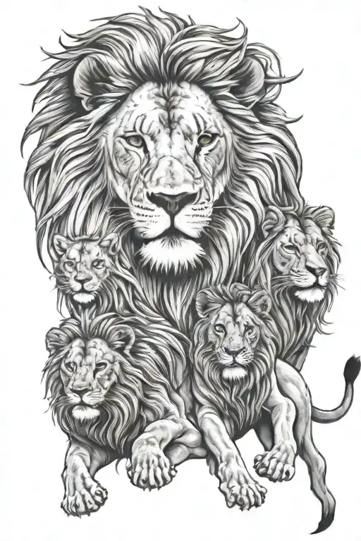 Male Lion With Two Sons