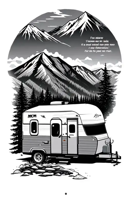 Mountains And A Camper With A Poem For Mom