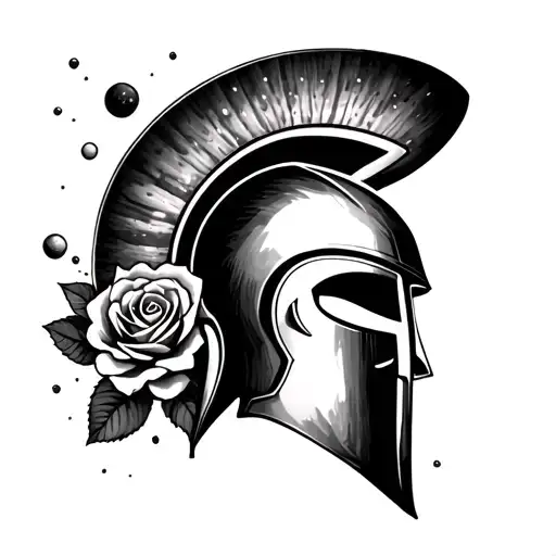 Spartan Helmet And Roses With Planets