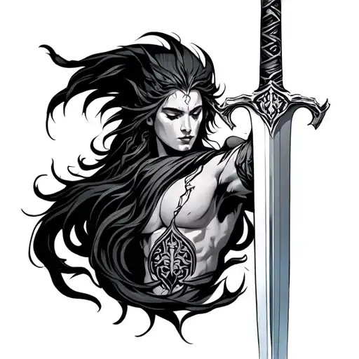 Phoniex Rising With A Sword Intertwined