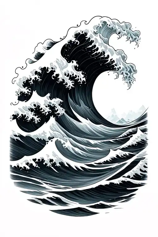 Ocean Waves Realism Blackwork