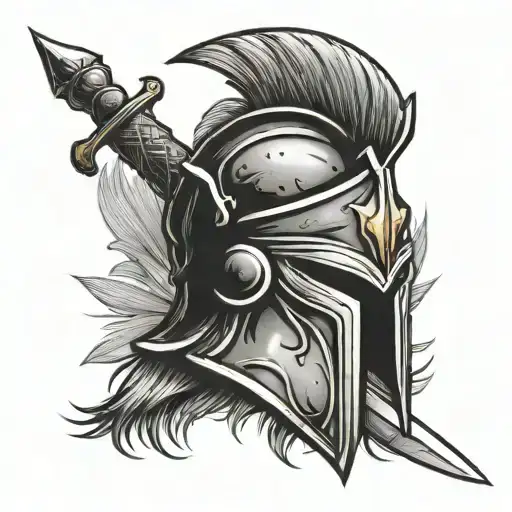 Spartan Helmet With Sword Front View