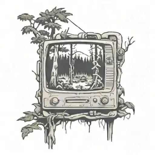 A Tv Screen Displaying A Forest Scene With Video Game Characters Exploring It