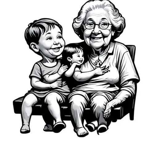 Grandma With Grandkids Cartoon
