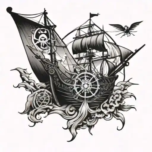 Pirate Ship Swallow Kraken Compass Rising Sun