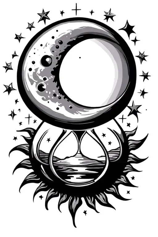 Hour Glass With Moon Stars Sun