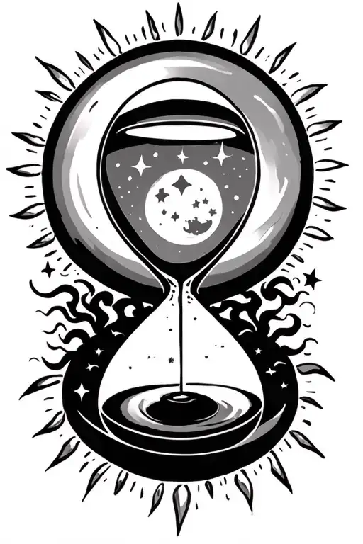 Hour Glass With Moon Stars Sun