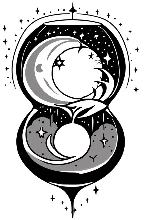 Hour Glass With Sun On Top Inside And Moon And Stars In The Bottom