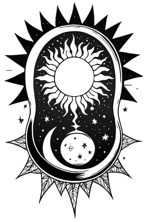 Hour Glass With Sun On Top Inside And Moon And Stars In The Bottom