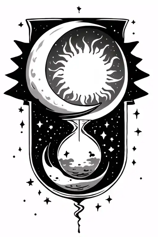 Hour Glass With Sun On Top Inside And Moon And Stars In The Bottom