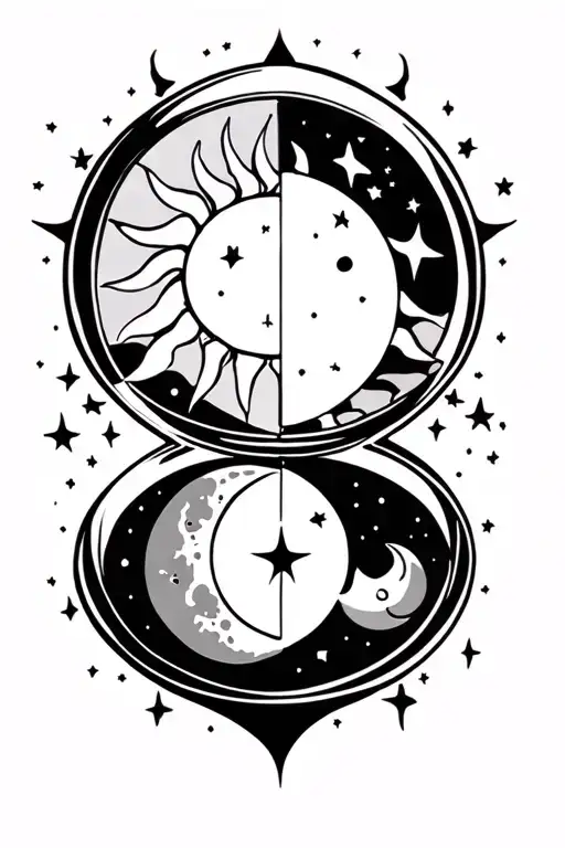 Hour Glass With Sun On Top Inside And Moon And Stars In The Bottom