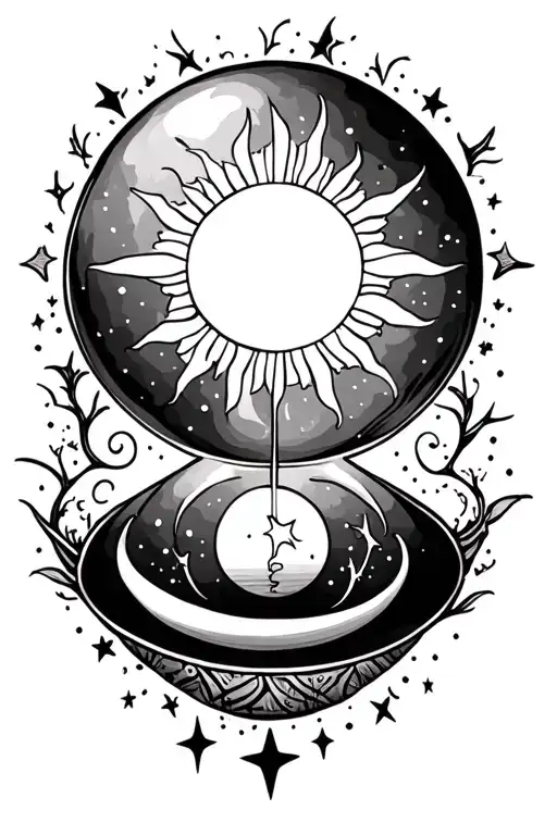 Hour Glass With Sun On Top Inside And Moon And Stars In The Bottom