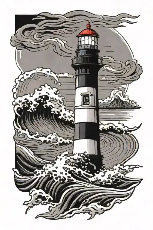 Lighthouse 3 Stripes Second Red Waves In Background