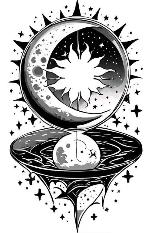 Hour Glass With Sun On Top Inside And Moon And Stars In The Bottom