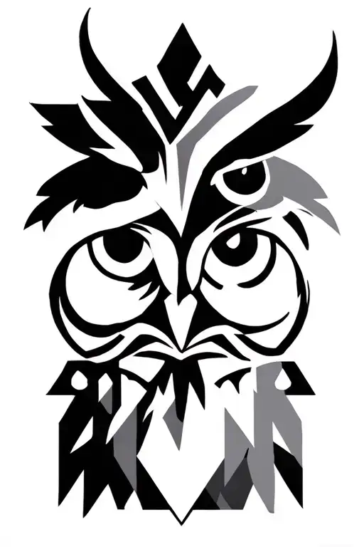 Owl Head With Lis Symbol Surrounding With Geometric Shape