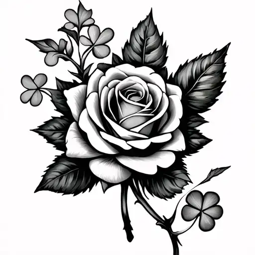 One Rose And One Clover Together With One Willow Leaf Small