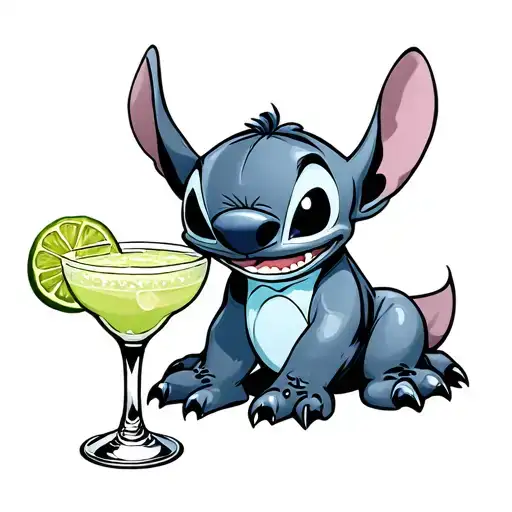 Disney Stitch With A Margarita Glass