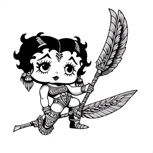 Betty Boop As A Aztec Warrior