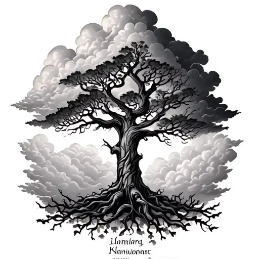 Family Tree With Clouds Surrounding With Family Names Underneath