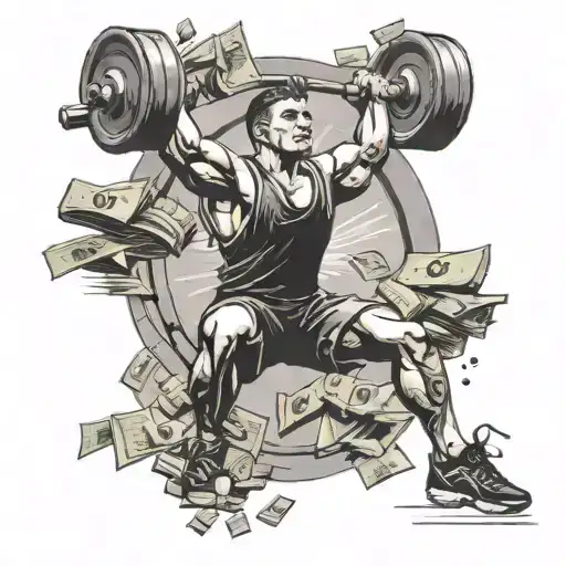 A Student Lifting Weights With Money Falling Around Them