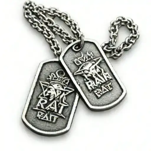 Military Dog Tags With 'Gym Rat' Engraved On One And 'Money Maker' On The Other