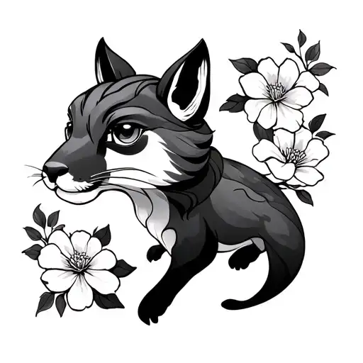 Japenese Inspired Nature Floral Features Cartoonish Add In An Animal