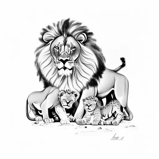 Lion With Cubs In Saharan Africa