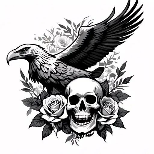 Eagle With Roses And Skull