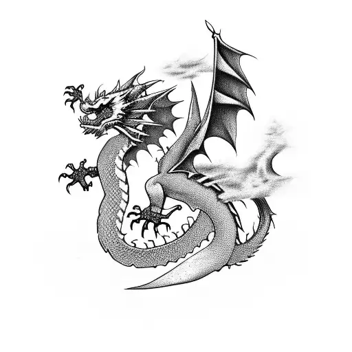 Stack Of Books With Dragon Coming Out