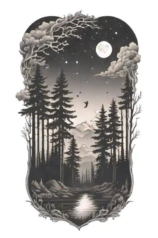 Dark Forest Filled Night Sky
