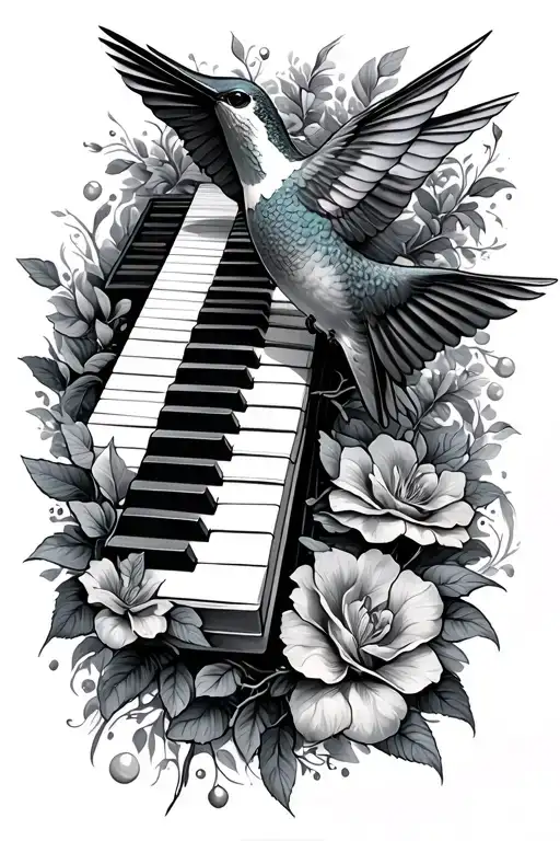 Piano Keys And Hummingbird